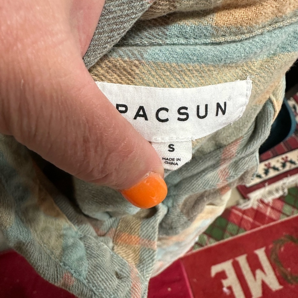 PACSUN Plaid Button-Up Flannel Shirt in Green and Orange - Picture 4 of 6